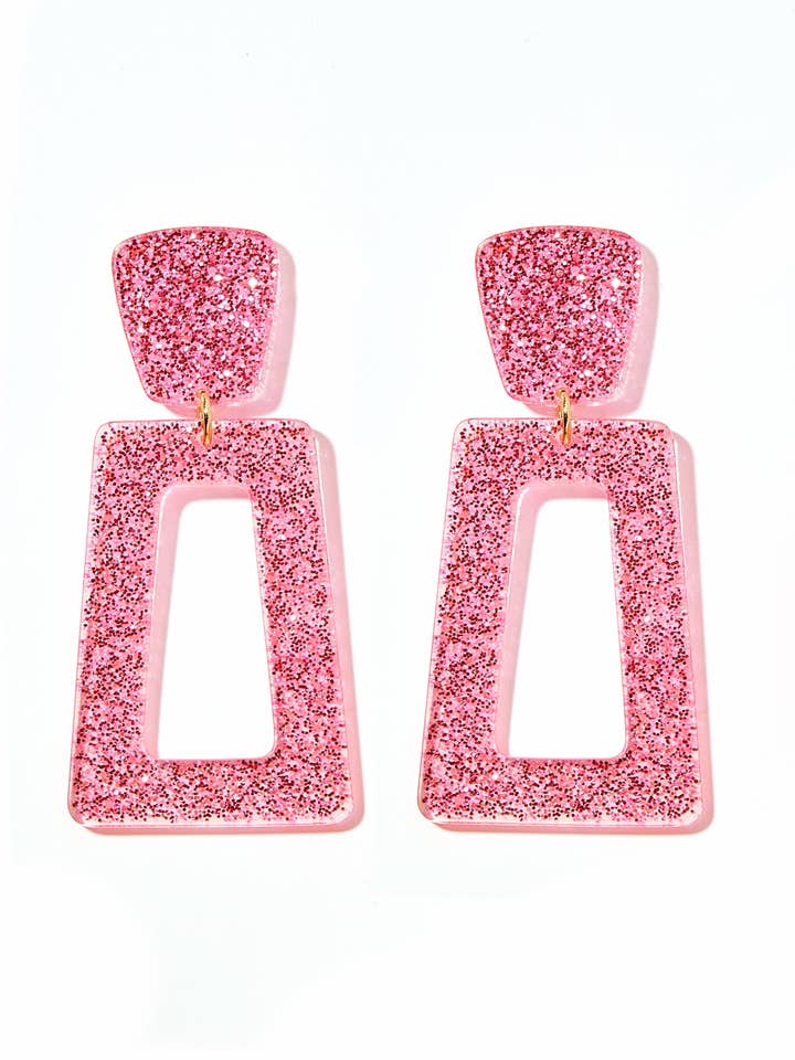 Brincos Declarativos Kennedy - Glitter Rosa por atacado de LINNY CO