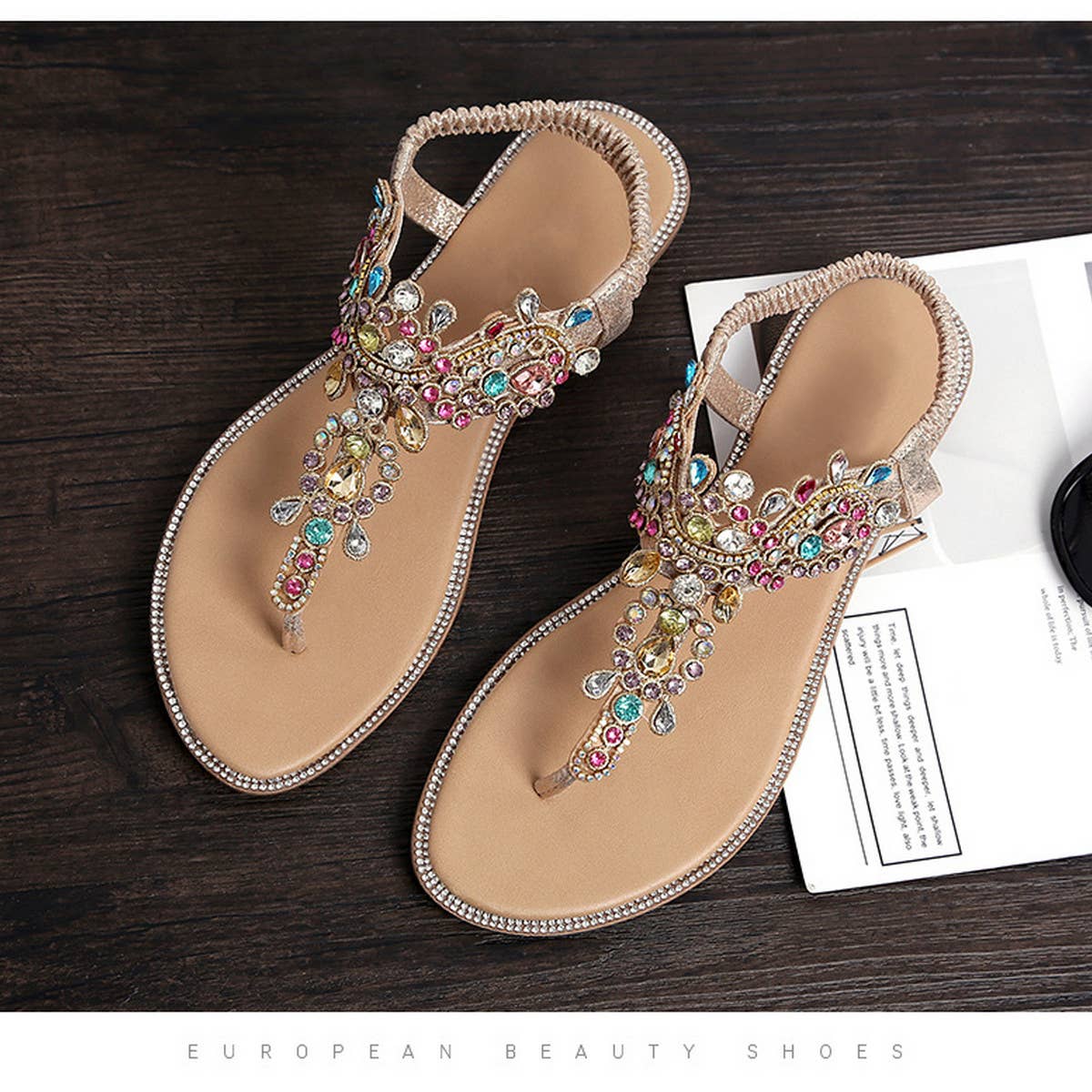 KHAKI NEW COLOR DIAMOND BEACH ROUND TOE FLAT SHOES_CWSHS0650 for wholesale on Faire0