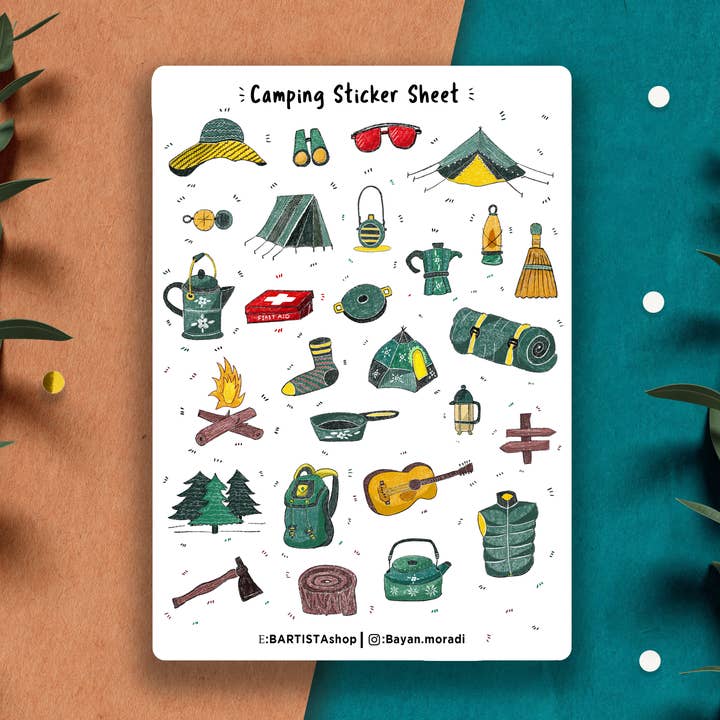 Camping klistermärke ark, äventyr klistermärken, planerare klistermärken för wholesale av Bartista