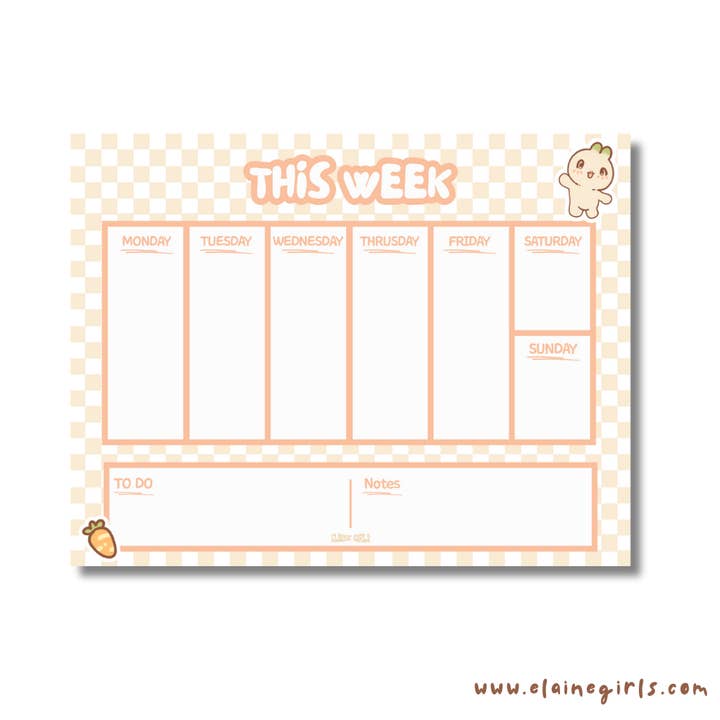 Notepad 11 x 8.5 | Weekly Planner | Peach Checkered for wholesale by Elaine Girls