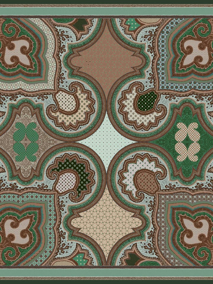 Foulard silke 90*90 silke geometrisk grøn for engroshandel hos L'OFFICIEL SRL