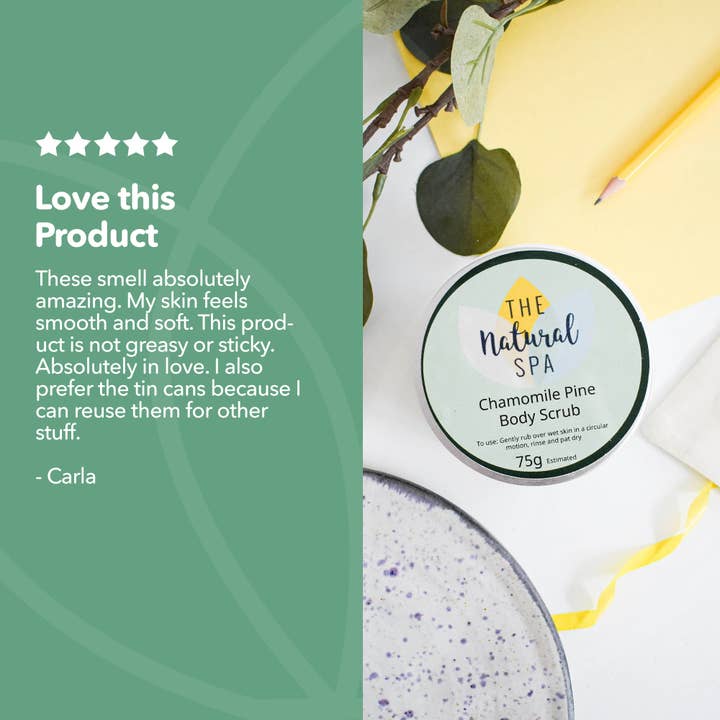 The Natural Spa Cosmetics - Wholesale Body Scrub/Exfoliant - Chamomile Pine 200g Body Scrub - Exfoliator - Vegan Skincare