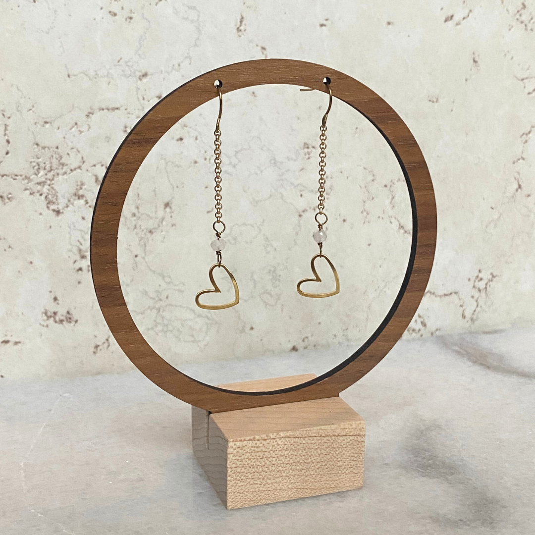 Seeds - Vendita all'ingrosso Orecchini pendenti - Orecchini a cuore in oro opaco | ciondolo in ottone con pietre semipreziose0