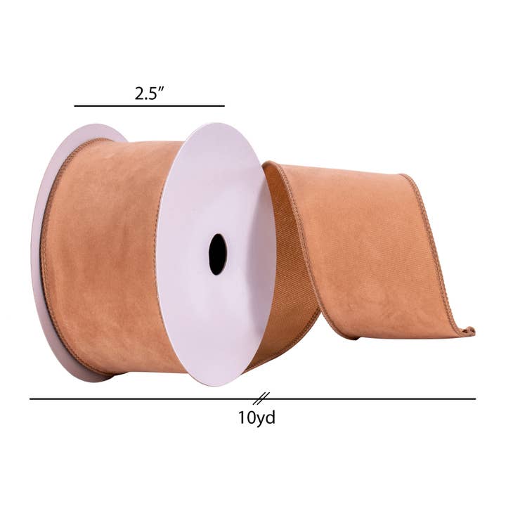 Vickerman 2.5" x 10 Yards Tan Faux Suede Ribbon for wholesale on Faire