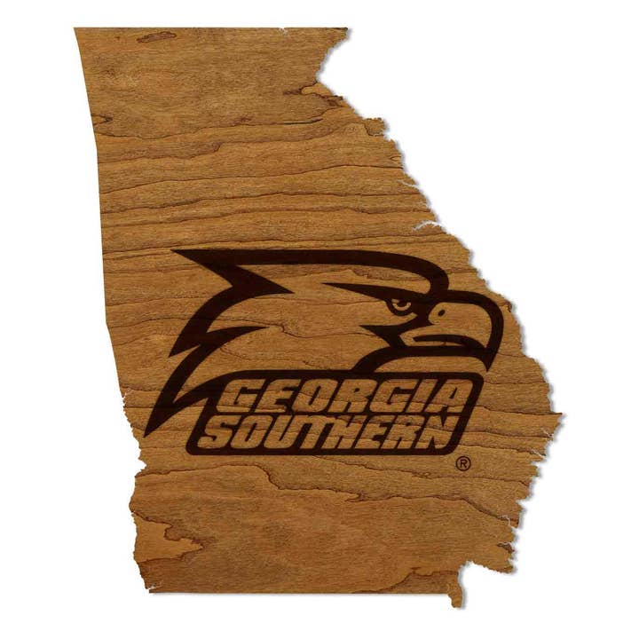 Georgia Southern University Eagle Head on State Wall Hanging - Crafted from Cherry or Maple Wood - Georgia Southern Eagles for wholesale by LazerEdge