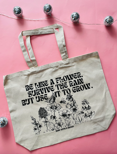 Canvas Shopping Tote Bag Flowers Crown Vintage Look I Inspiration & Motivation Love Beach for Women