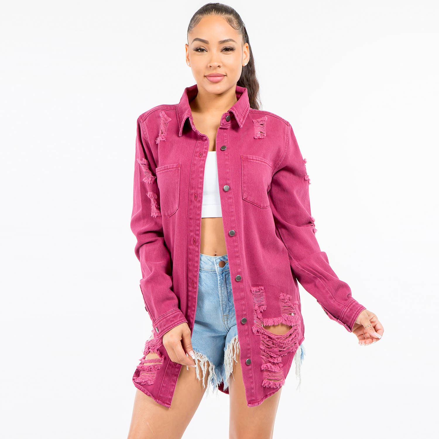 American Bazi - Vendita all'ingrosso Giacca a camicia - Donna - CAMICIE DI JEANS LUNGA LUNGHEZZA-RJK3712SI10