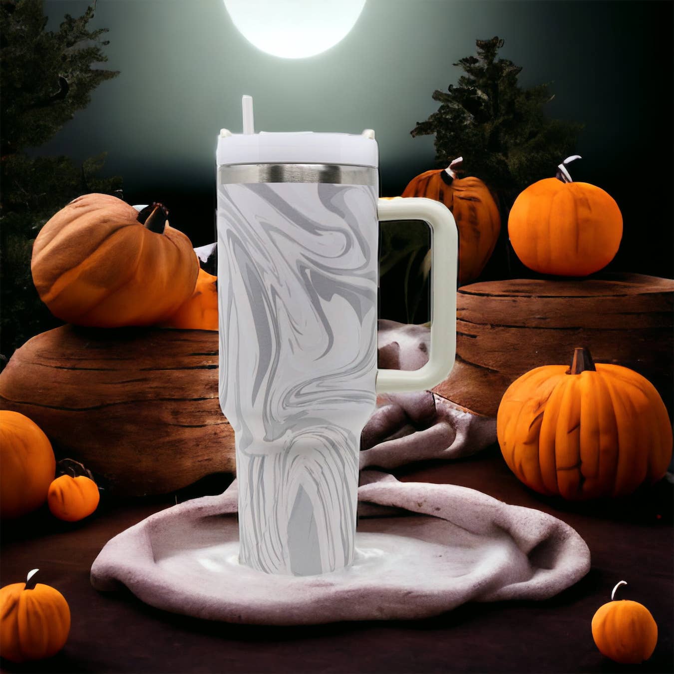 Halloween Pumpkin Double Wall Insulated Tumbler with Bamboo Lid & Plastic  Straw, Way to Celebrate 