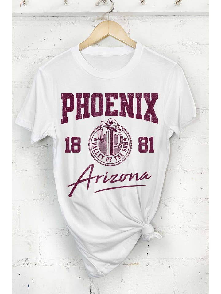 Rustee Clothing - Wholesale Screen Printed T-Shirt - Women's - PHOENIX ARIZONA VALLEY OF THE SUN 1881 GRAPHIC TSHIRTS