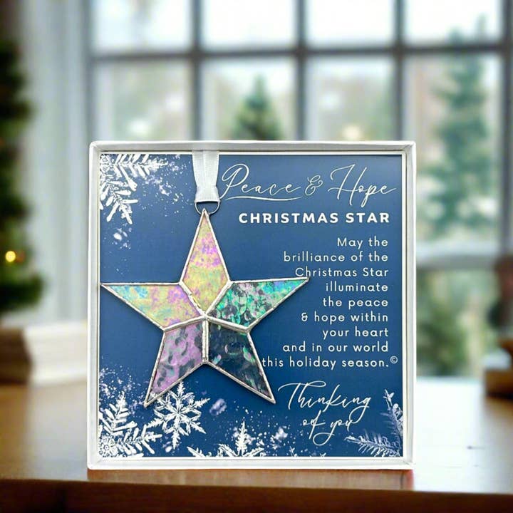 The Grandparent Gift Co. Inc. - Wholesale Ornament - Peace & Hope Christmas Star Ornament Stained Glass 77281