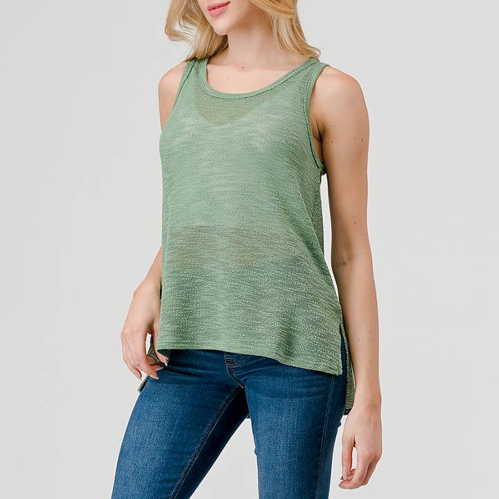 Heimious - Wholesale Tank Top - Women's - Slub Texture Tank Top w/ Side Slits, T467
