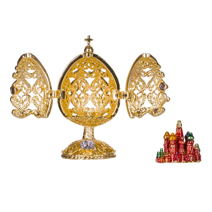 danila-souvenirs - Venta al por mayor Artículo decorativo de mesa - Iglesia del Salvador tallada en huevo tallado de Faberge en color dorado