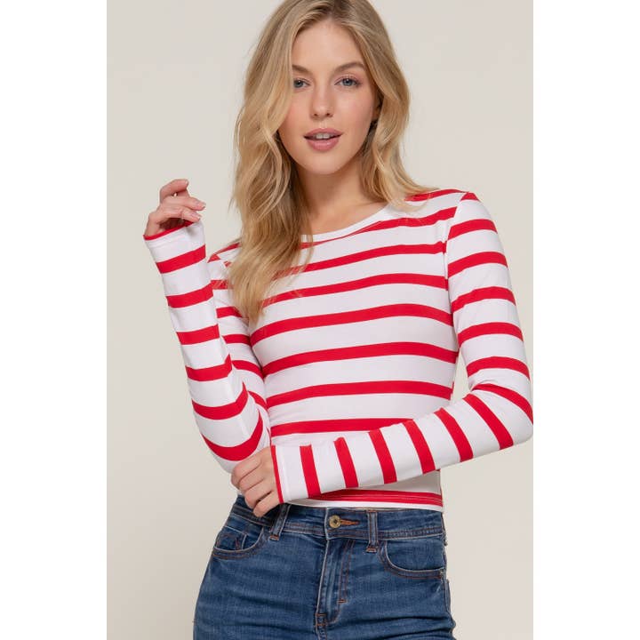 LONG SLV CREW NECK Y D STRIPE KNIT TOP for wholesale by Apolline
