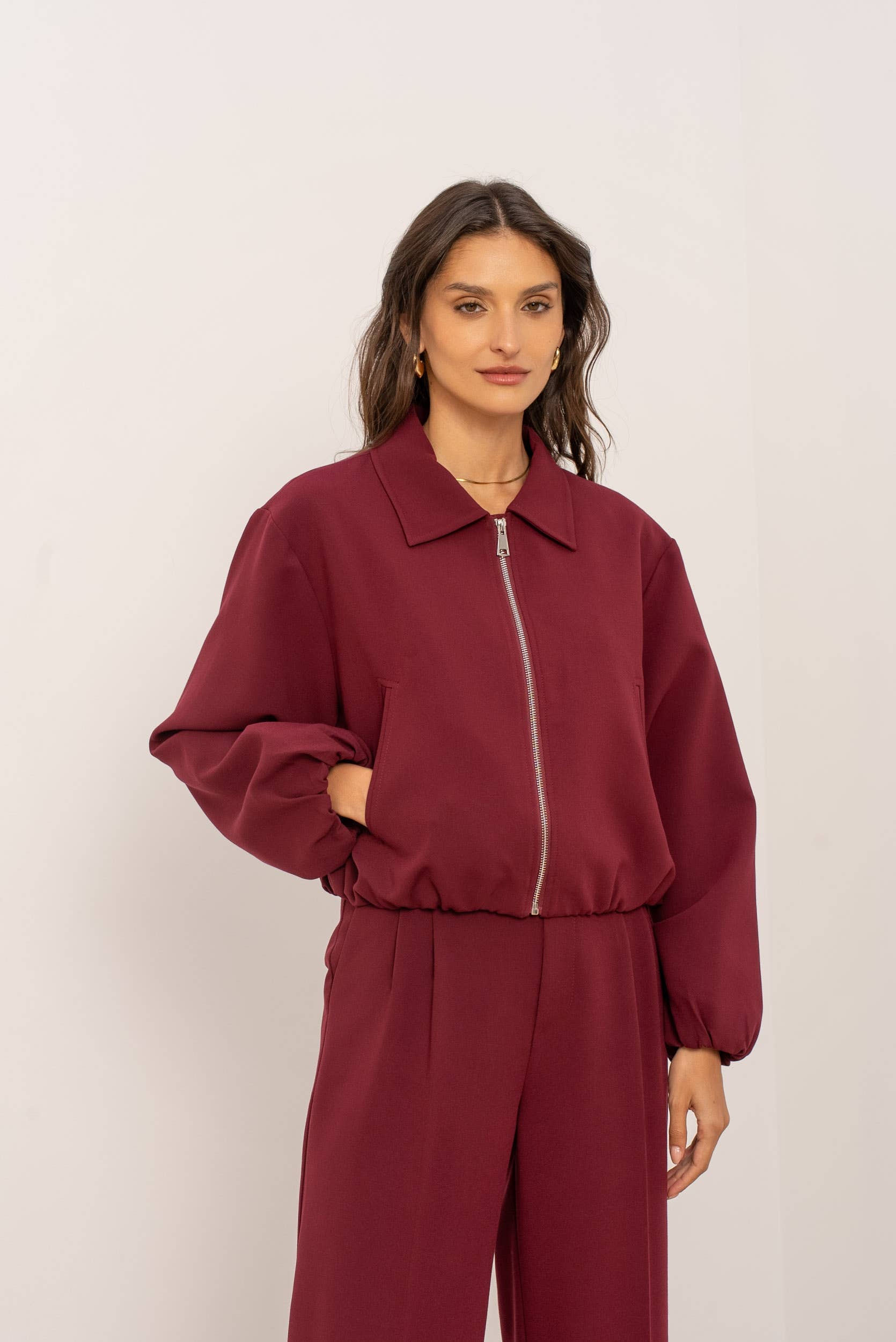 Attentif Paris - Wholesale Bomber Jacket - Women's - [Aura] Short zip-up bomber jacket with shirt collar31