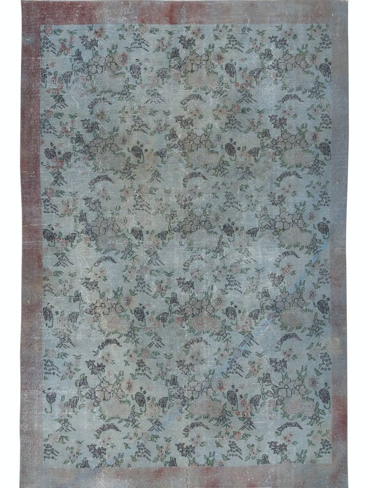 7x10.4 Ft Handmade Light Blue Turkish Rug with Red Border for wholesale by Rug Specialist LLC.