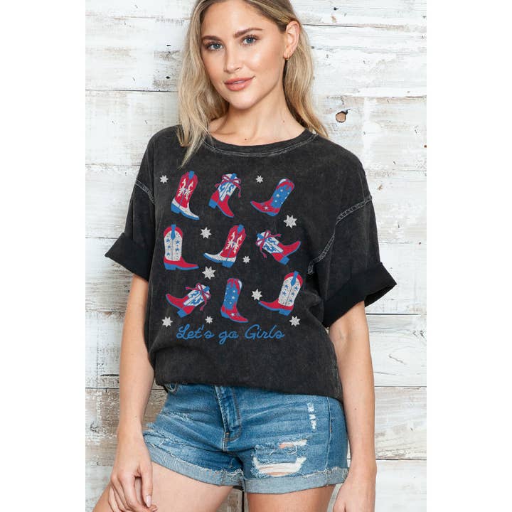CHARCOAL GREY Lets Go Girls Boot- oversize Mineral Wash T Shirt for wholesale on Faire