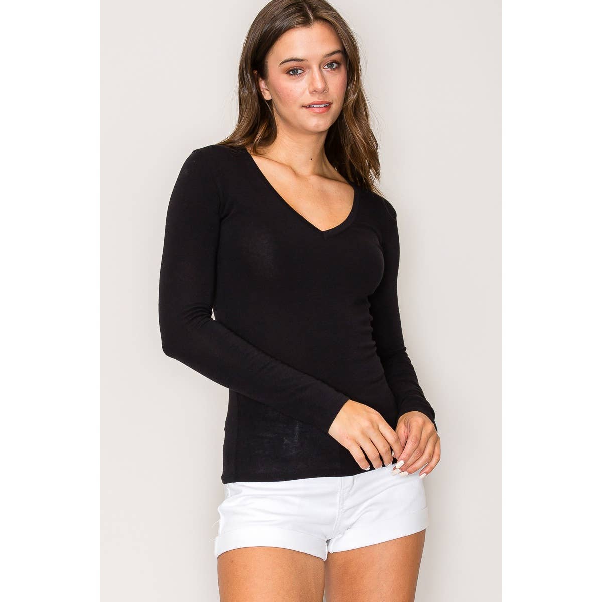 Popular 21 – wholesale Knit top – Women's – V Neck Long Sleeve Cotton Long Sleeve Knit Tee10