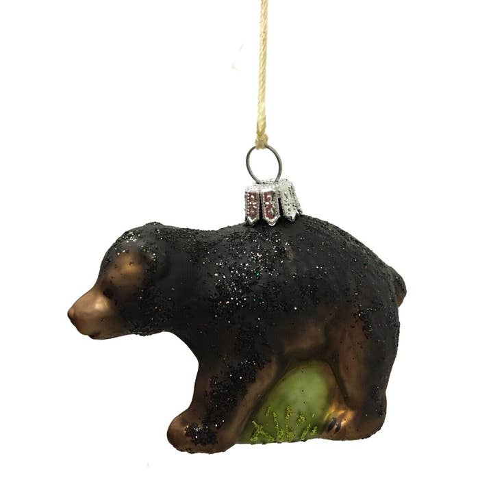 Black Grizzly Bear Baby Cub Polish Glass Christmas Ornament for wholesale by Pinnacle Peak Trading