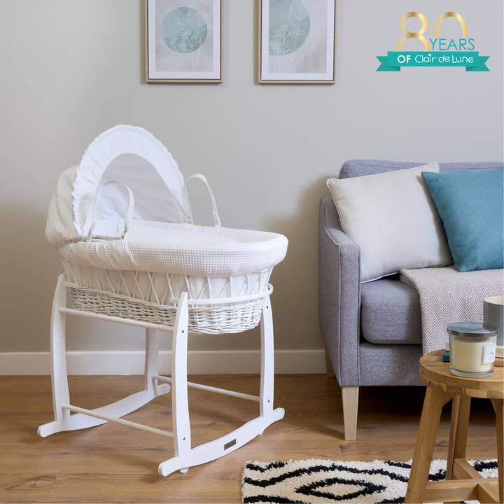 Cesto Moses de Vime Branco Waffle com Suporte Deluxe de Luxo por atacado de Clair De Lune