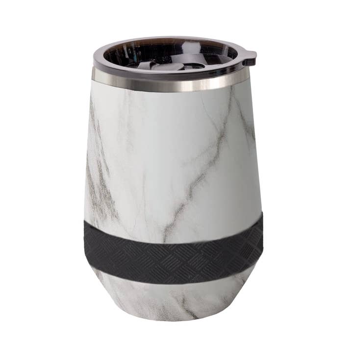 Recess Insulated Wine Tumbler w/Lid 10oz - White Marble for wholesale by Elemental