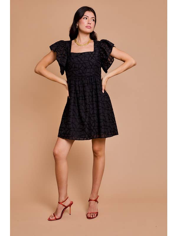 Black SQUARE NECK RUFFLE SLEEVE MINI DRESS for wholesale on Faire3
