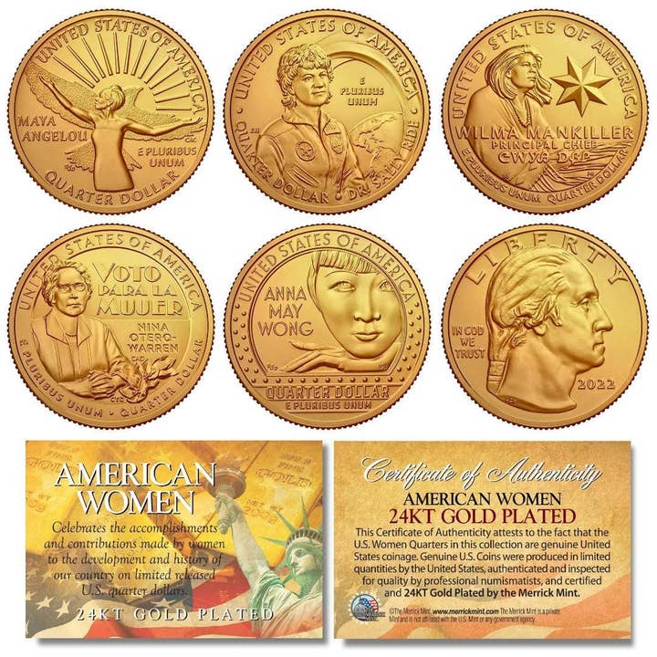 American Women 2022 Series 24K Gold Plated U.S. Mint Quarters 5-Coin Set In Capsules - Fast, Free Ship To U.S. for wholesale by The Merrick Mint