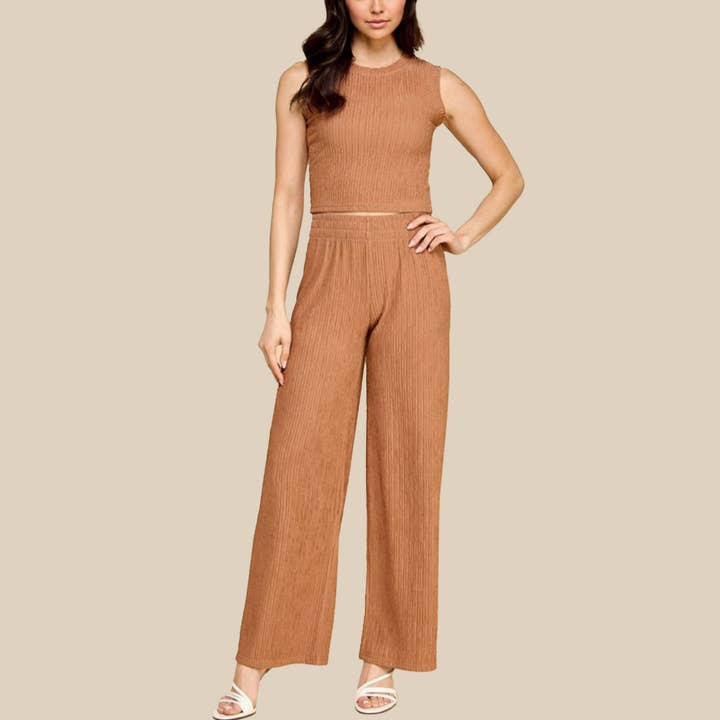 Crinkle textured Cropped Top Set for wholesale by WILD LILAC