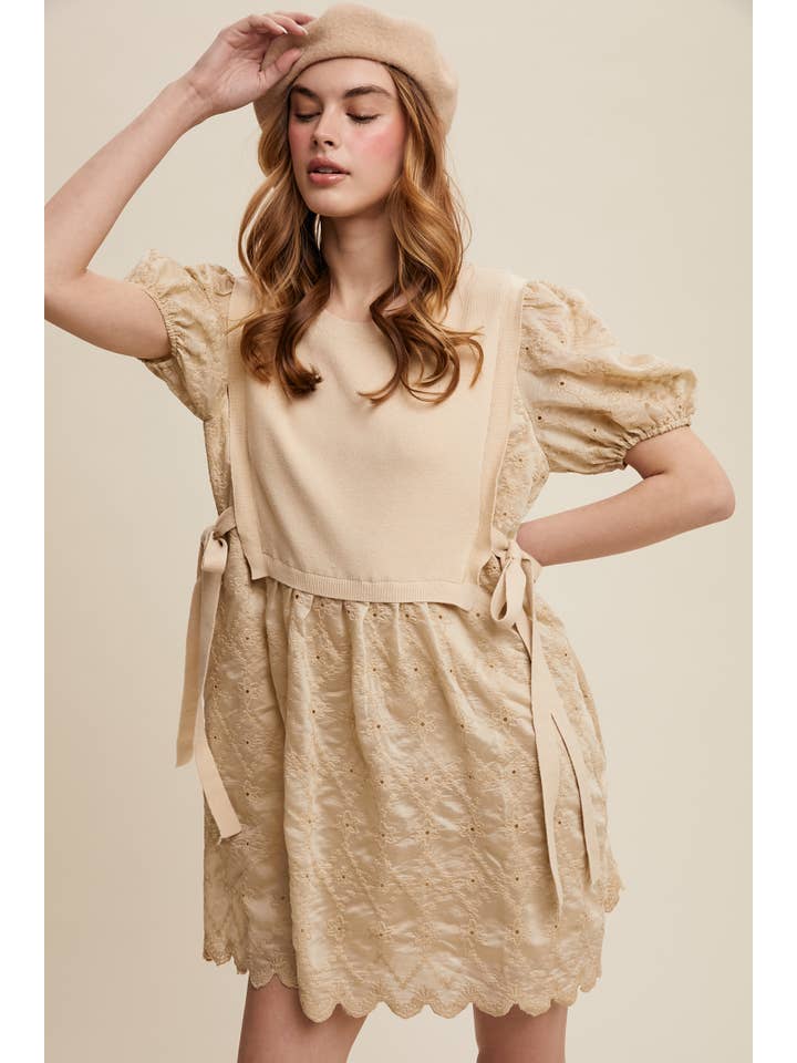 Listicle - Wholesale Dress - Women's - Embroidered Puff Sleeve Dress with Knit Vest9