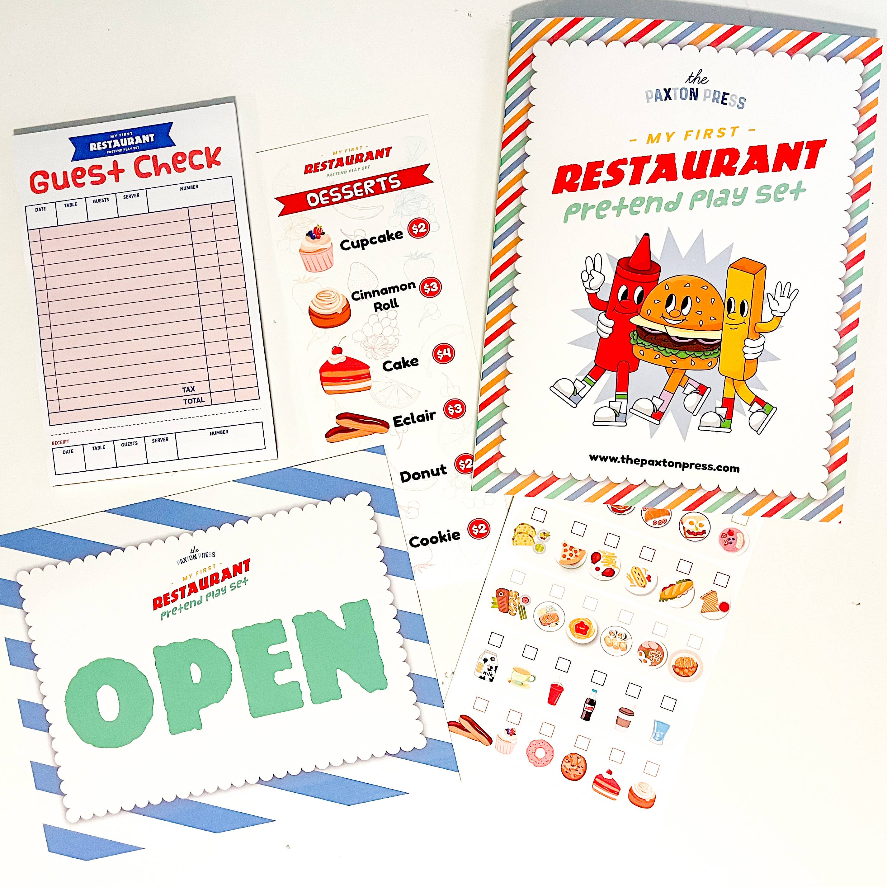 The Paxton Press - Screen-Free Paper Goods for Kids - Wholesale Toy Set - Kids - My First Restaurant Pretend Play Kit2
