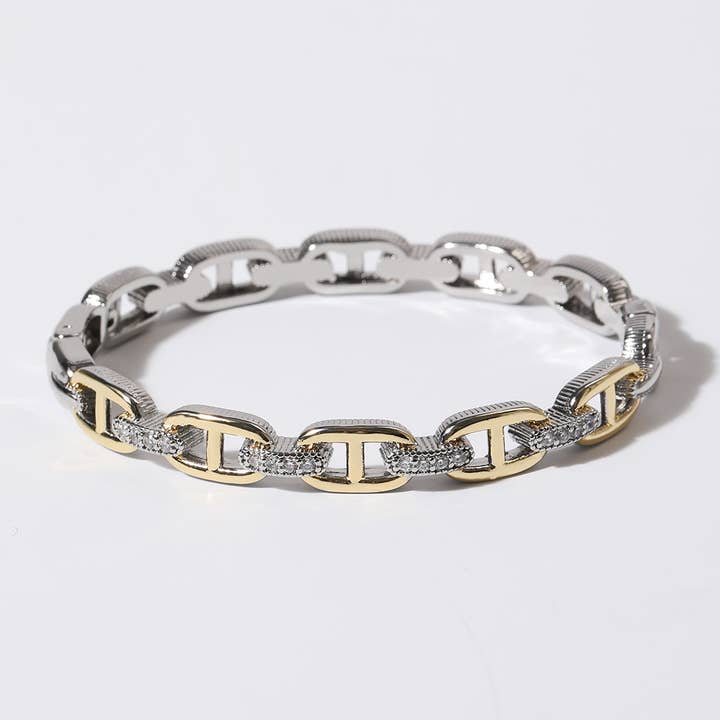 BG Two-Tone Linked Chain Design Gold Plated Bracelet for wholesale on Faire1