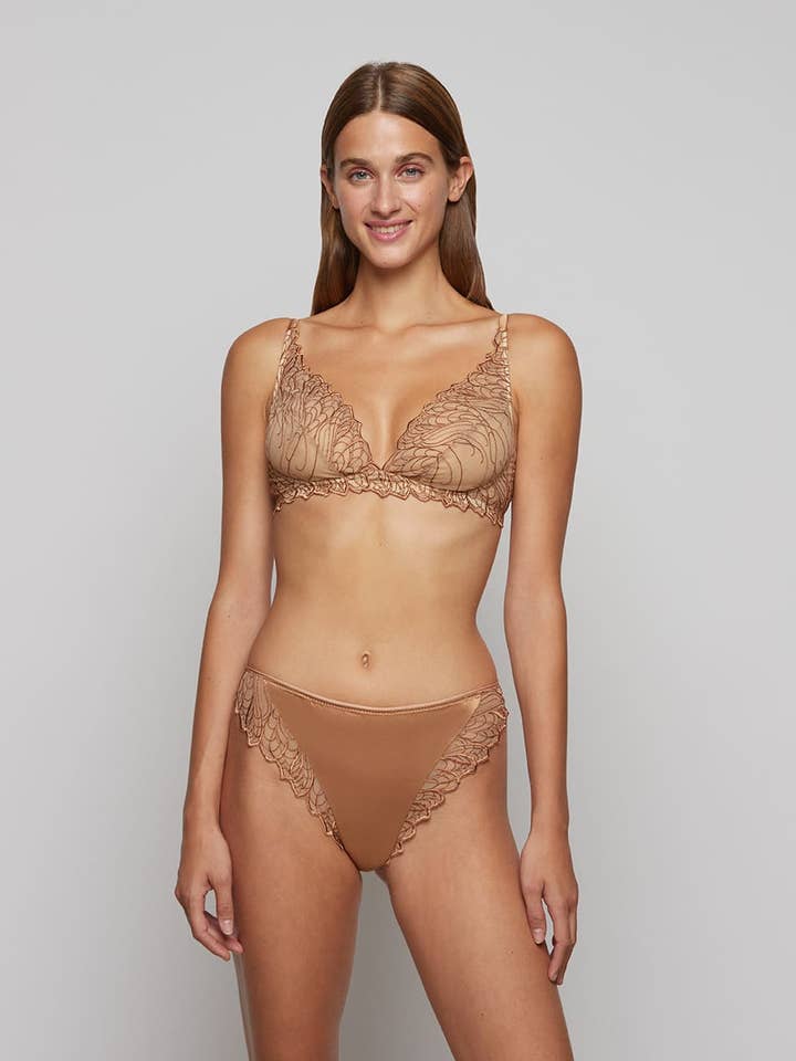 Camelia - Culotte en satin et tulle-bronze brodé pour la vente par Chitè Milano