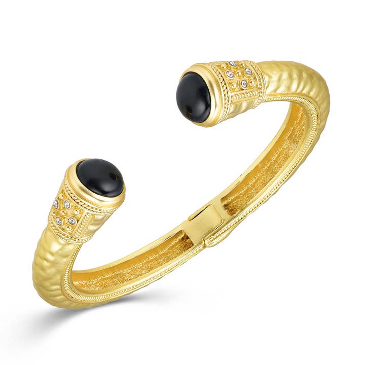 NY Jewelry House - Wholesale Cuff Bracelet - Gold Hammered Stone End Bangle