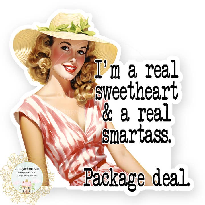 Sweetheart & Smartass Vinyl Decal Sticker Retro Housewife for wholesale by cottage + crown