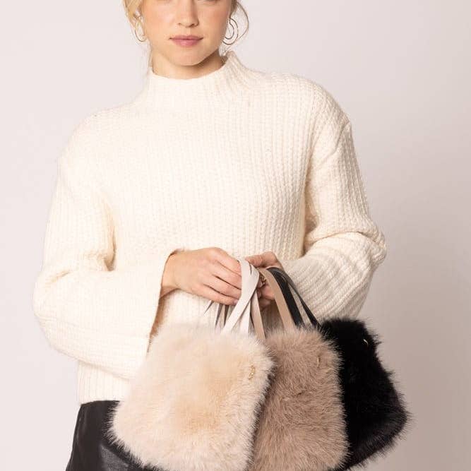 MiMi Wholesale - Wholesale Tote Bag - Women's - WBR420036 Mini Faux Fur Tote/Crossbody Bag