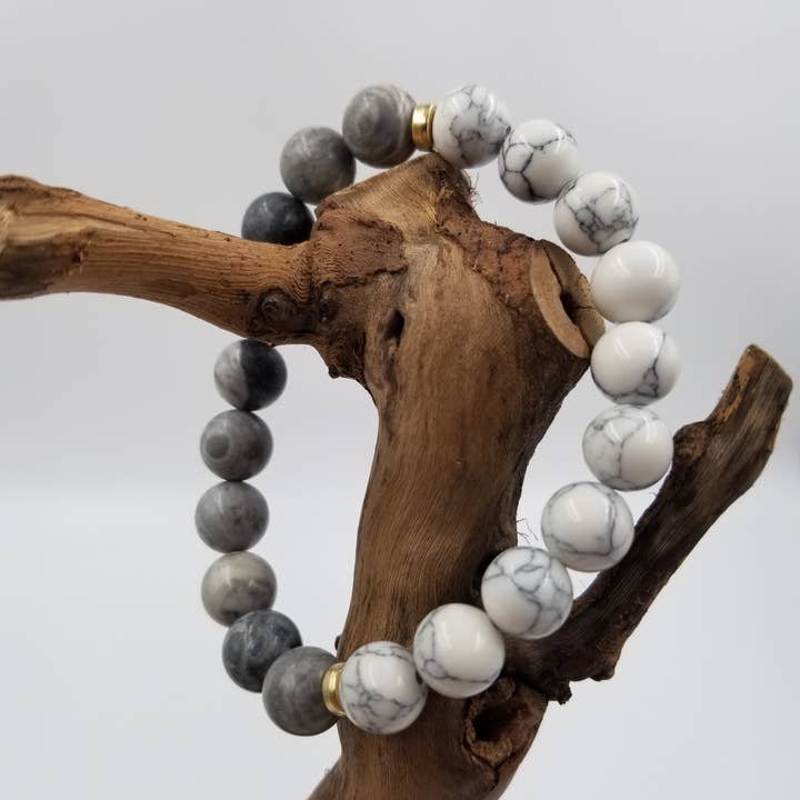 Natural White Turquoise Map Stone Bracelet for wholesale by CHAKRA JEWELRY