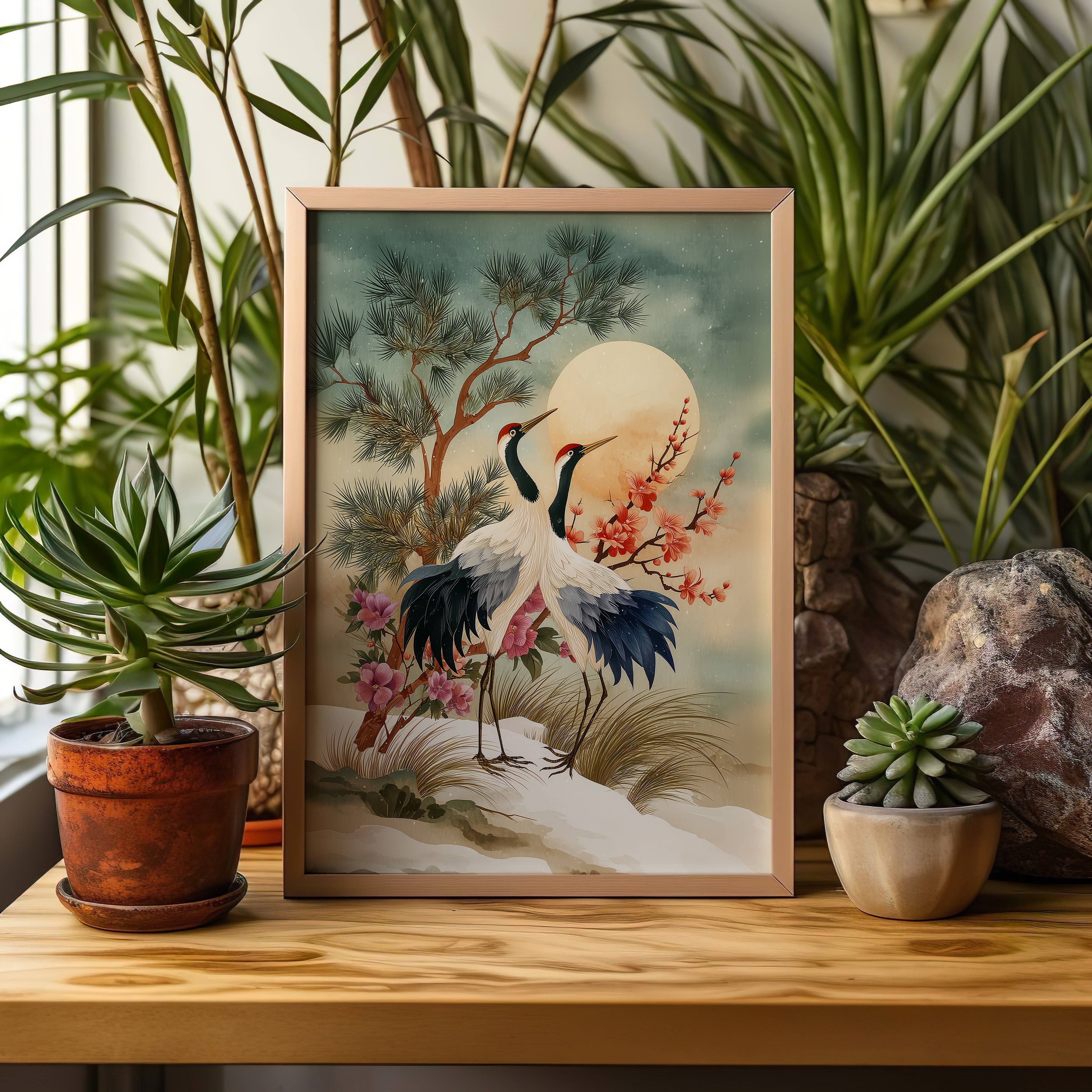 IuliiaArtPrints – wholesale Art print – Winter Red-Crowned Cranes, Japanese Snow Landscape Art Print7