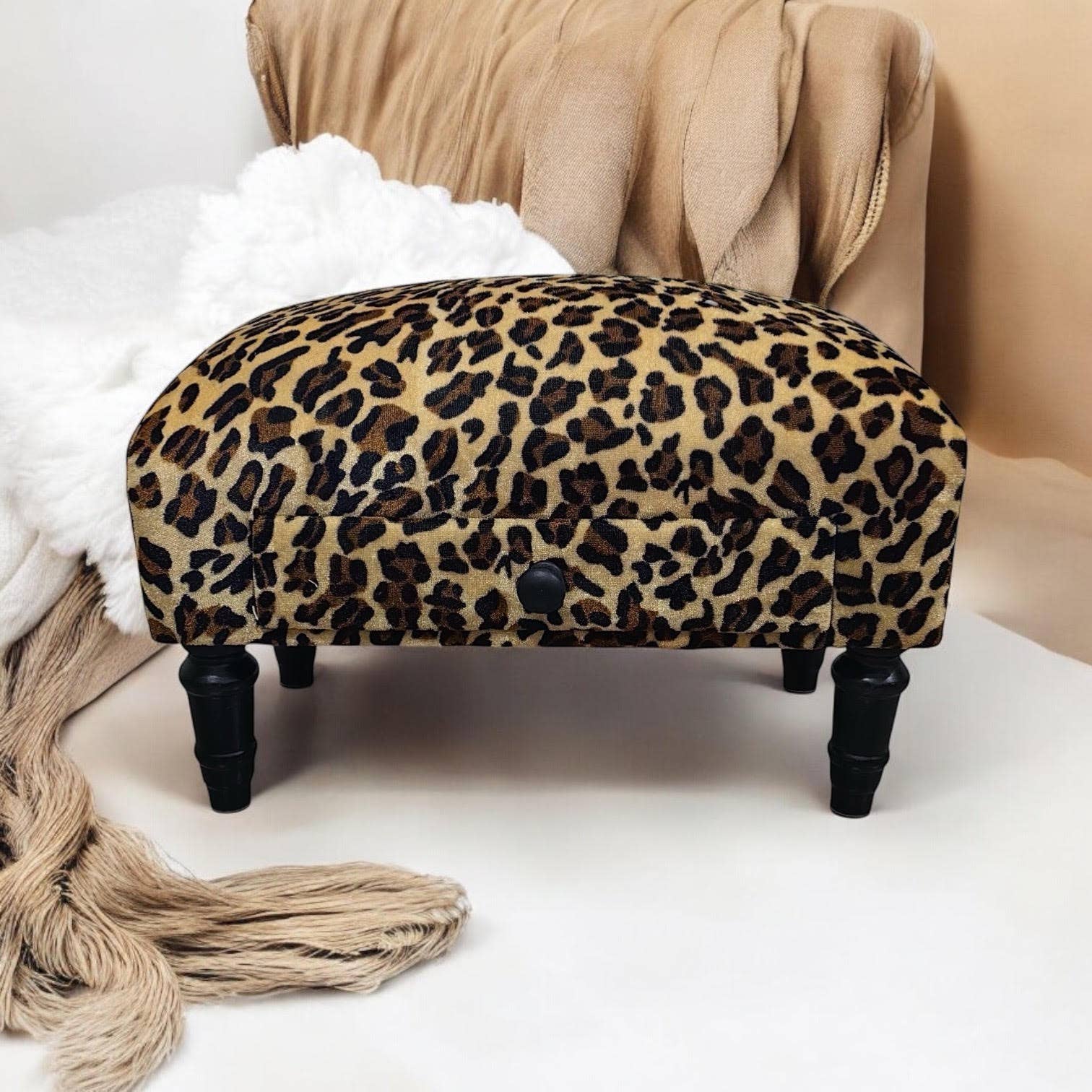 Minster Stylish Living Ltd – wholesale Stool – Leopard Fabric Footstool With Drawer0