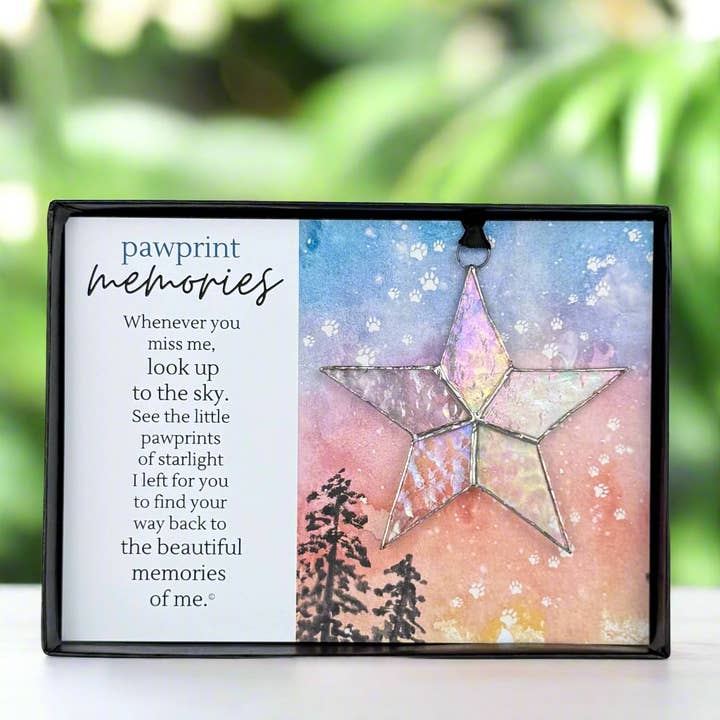 The Grandparent Gift Co. Inc. - Wholesale Ornament - Pet Loss Gift - Pawprint Memories Stained-Glass Star 77162