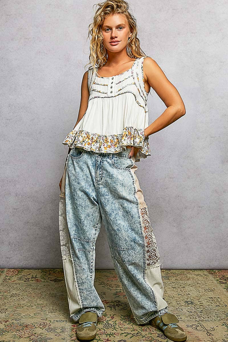 Pol Clothing - Wholesale Tank Top - Women's - Square Neck Soft POL Jersey Floral Trim Boho Tank Top19