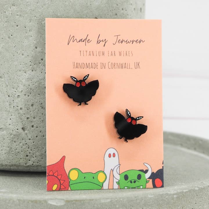 Mothman Black glossy studs for wholesale by MadebyJenWren