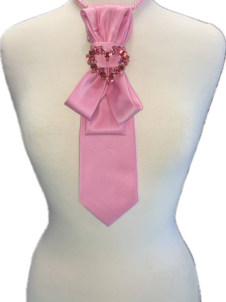 Custom Necktie Necklace - Pink with Pink Heart Brooch for wholesale by See it…Love it…Buy it