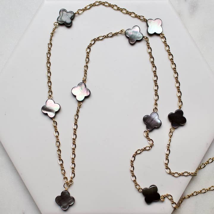 Quatrefoil Semi Clover Neck 36"|Mother of Pearl|Malachite for wholesale by a.v. max