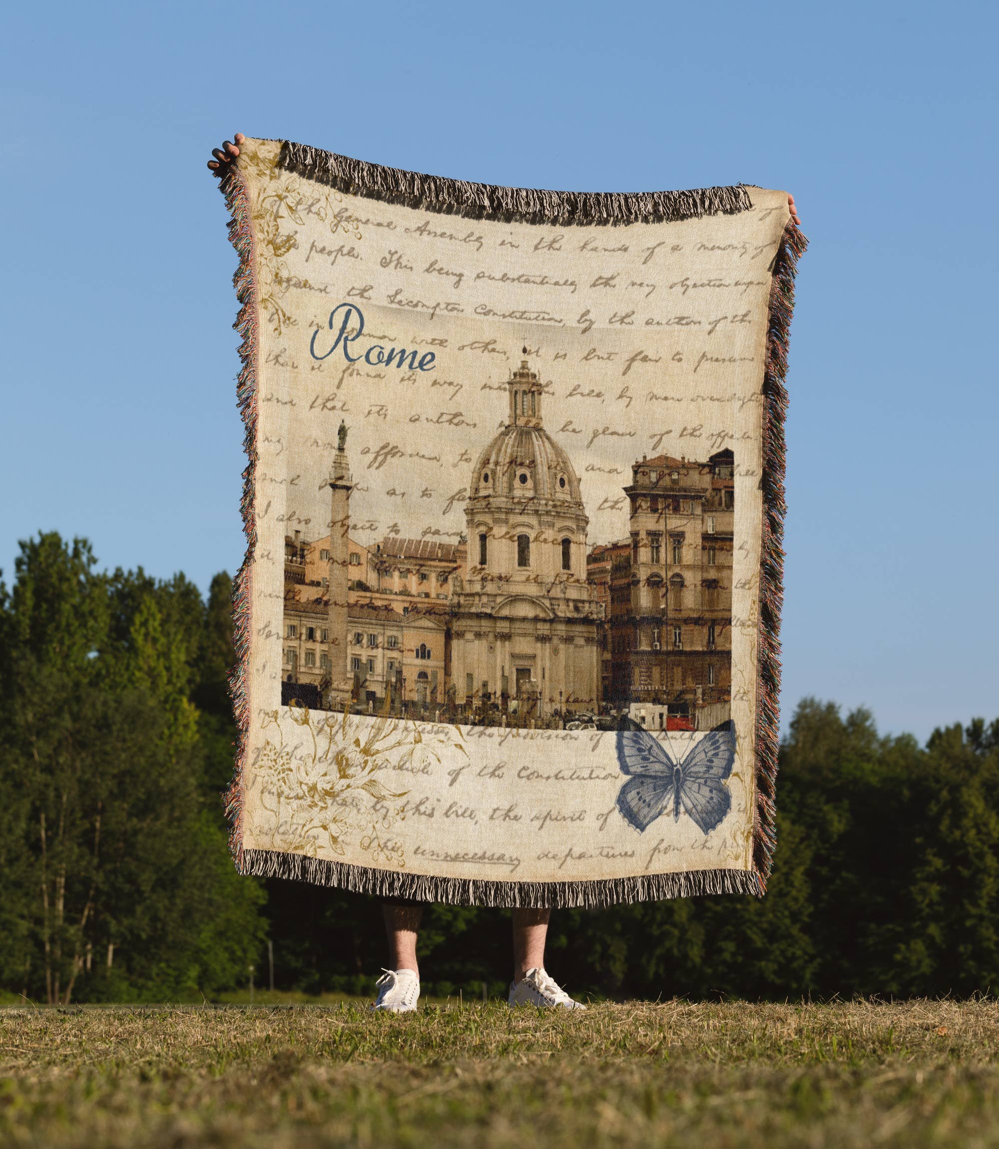 3dRose - Wholesale Throw Blanket - 3dRose, Rome with script and butterfly- Italy, Blanket1