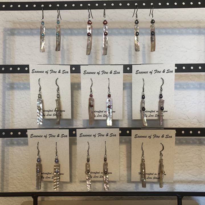 Abalone "Stick" Wire Wrapped Earrings for wholesale by Essence of Fire & Sea