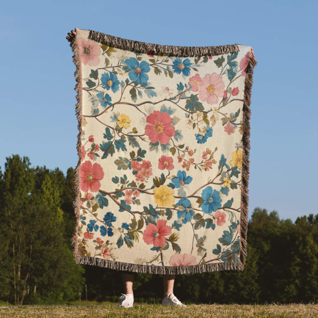 Havelli Studio - Venta al por mayor Mantas de sofá - Manta tejida con flores de colores vintage Camellia1