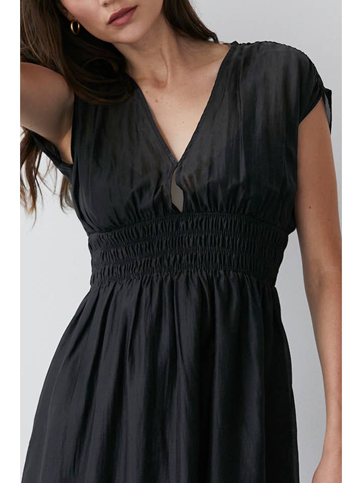 BLACK CD8704 - Allison Smocked Waist Midi Dress for wholesale on Faire