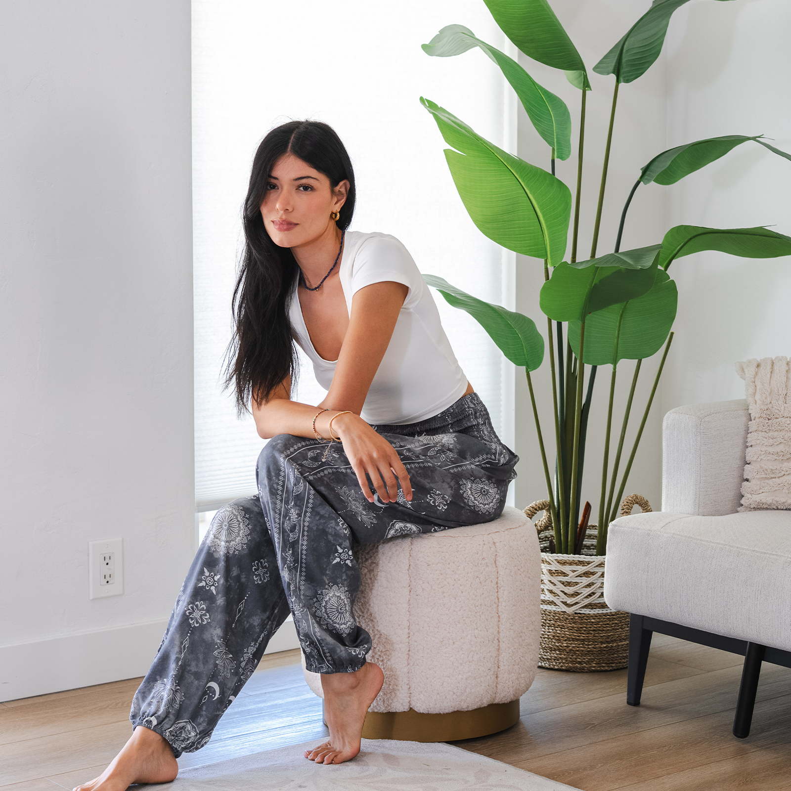 Lotus and Luna – Calças - Mulher por atacado – Calças Cinza Celestial Harem com Bolsos10