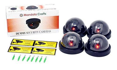 Mandala Crafts - Wholesale Outdoor Sign - Mandala Crafts 4 Dummy Fake Security Dome Cameras with Flashing Red LED Light CCTV Alert Warning Sticker Decal Signs7