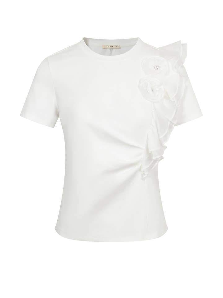 Top a Maniche Corte in Maglia con Dettaglio Floreale per la vendita all'ingrosso da parte di RIVIR