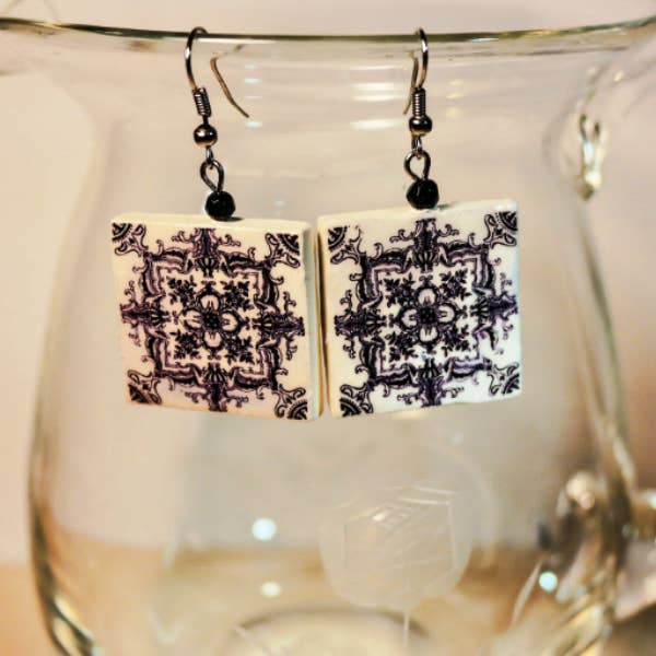 Boucles d'oreilles carrées réversibles avec deux motifs carreaux portugais pour la vente par LUSO TILES JEWELRY